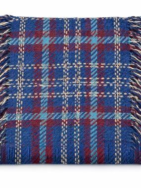 Oversized Plaid Blanket Scarf Blue Burgundy Fringe Cozy Fall Winter Wrap